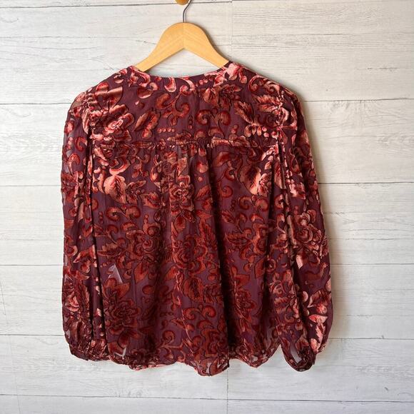 Chicos Blouse Womens Size 1 / US 8 Floral Velvet Burnout Button Down Blouson - Picture 12 of 16